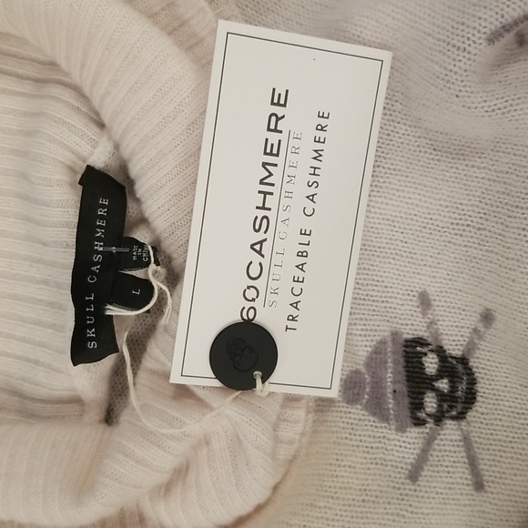 💕SKULL CASHMERE💕 Ski Skull Print Pullover Turtleneck Sweater ~ Off White L NWT - Picture 9 of 12